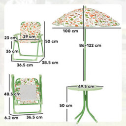 Aiyaplay Kids Garden Table And Chair Set Outdoor Patio Set W/ Parasol, Green - thumbnail 3