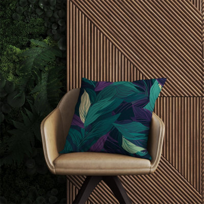 Warren Reed Designer Green Purple Tropical Leaves Outdoor Cushion 60Cm X 60Cm