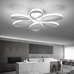 Living And Home White Frame Modern 6 Circle Curved Acrylic Semi Flush Led Ceiling Light Fixture Cool White 74Cm - thumbnail 3