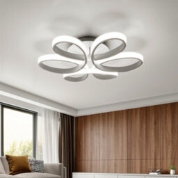Living And Home White Frame Modern 6 Circle Curved Acrylic Semi Flush Led Ceiling Light Fixture Cool White 74Cm - thumbnail 2