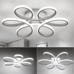 Living And Home White Frame Modern 6 Circle Curved Acrylic Semi Flush Led Ceiling Light Fixture Cool White 74Cm - thumbnail 4
