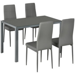 Homcom 5 Piece Dining Set Table And 4 Chairs Set For 4 Persons Kitchen Glasstop - thumbnail 2