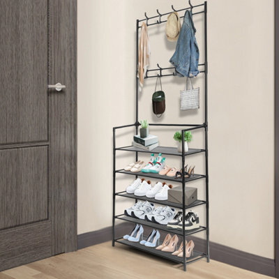 Stand Hooks And Hallway Entryway Storage Rack Shoe Unit Display Hanger Coat Bench - image 1