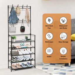 Stand Hooks And Hallway Entryway Storage Rack Shoe Unit Display Hanger Coat Bench - thumbnail 5