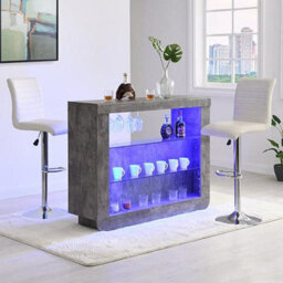 Furniture in Fashion Fiesta Concrete Effect Bar Table With 2 Ripple White Stools