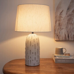 K Living Modern Ceramic Table Lamp In A Soft White Base Finish With A Natural Linen Shade - thumbnail 3