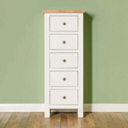 Farro White 5 Drawer Tallboy Chest Fully Assembled - Painted With Oak Top By Roseland Furniture - thumbnail 5