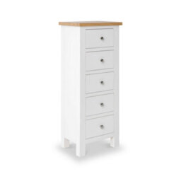 Farro White 5 Drawer Tallboy Chest Fully Assembled - Painted With Oak Top By Roseland Furniture