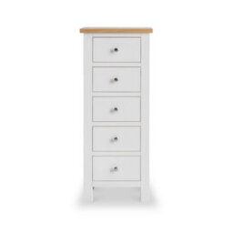 Farro White 5 Drawer Tallboy Chest Fully Assembled - Painted With Oak Top By Roseland Furniture - thumbnail 4