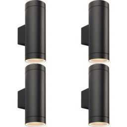 4 Pack Up & Down Twin Outdoor Wall Light - 2 X 7W Gu10 Led - Textured Black - thumbnail 1