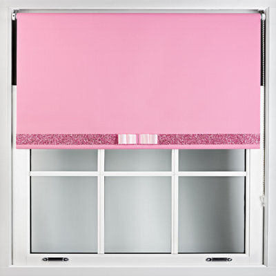 Furnished Pink Blackout Roller Blind With Decorative Pink Glitter & Pink Bow - Trimmable (W)45Cm X (L)210Cm - image 1