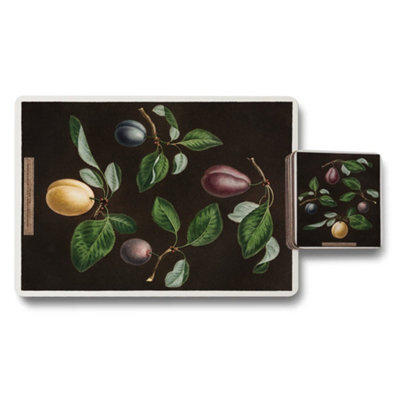 Benjamin Tate Design Botanical Plum Placemat And Coaster Set With Wood Base And High End Print Technology Exclusive Collection - image 1