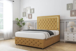 "Sloomy Sofia Gold Mustard Plush Divan Bed Set 2 Drawers Foot-End  26"" Strutted  & 12"" Footboard 4'6 Double" - thumbnail 2