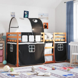 Walplus Bunk Bed Without Mattress White&black 80X200 Cm Solid Wood Pine