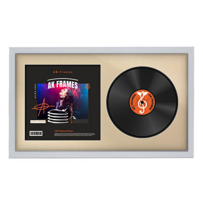 "30X17"" Silver Sleek Vinyl Record Frame With Ivory Mount For 12 Inch Lp Album Cover & Disc - Ak Frames" - image 1
