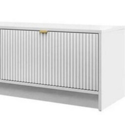 Tv Stand Tireno 2K 180 Cm White Velvet Modern Ribbed Media Unit Cabinet Gold Handles Living Room Furniture Glamour Style - thumbnail 5