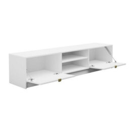 Tv Stand Tireno 2K 180 Cm White Velvet Modern Ribbed Media Unit Cabinet Gold Handles Living Room Furniture Glamour Style - thumbnail 3