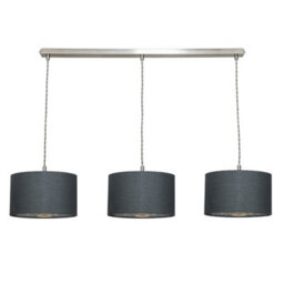 Valuelights Reni Charcoal & Chrome Drum Shade 3 Drop Bar Chrome Diner Ceiling Pendant Light - thumbnail 2