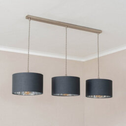 Valuelights Reni Charcoal & Chrome Drum Shade 3 Drop Bar Chrome Diner Ceiling Pendant Light - thumbnail 5