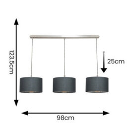 Valuelights Reni Charcoal & Chrome Drum Shade 3 Drop Bar Chrome Diner Ceiling Pendant Light - thumbnail 7