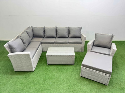 Fimous 8 Seater Garden Outdoor Pe Rattan Furniture Set Rattan Garden Sofa Set With Big Footstool Light Grey Mixed - image 1