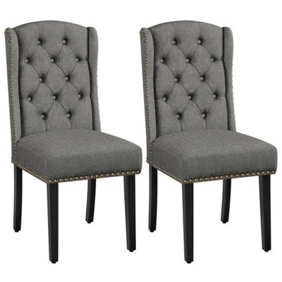 Light Gray Dining Chairs Set Of 2 Button Tufted Upholstered Dining Chairs With Wing Design - image 1