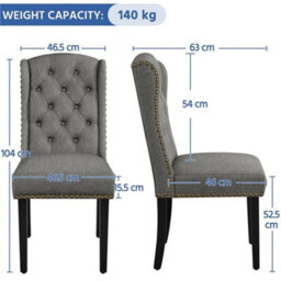 Light Gray Dining Chairs Set Of 2 Button Tufted Upholstered Dining Chairs With Wing Design - thumbnail 2