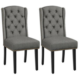 Light Gray Dining Chairs Set Of 2 Button Tufted Upholstered Dining Chairs With Wing Design - thumbnail 1