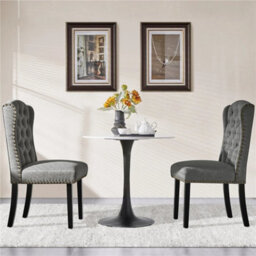 Light Gray Dining Chairs Set Of 2 Button Tufted Upholstered Dining Chairs With Wing Design - thumbnail 3