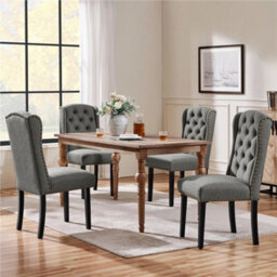 Light Gray Dining Chairs Set Of 2 Button Tufted Upholstered Dining Chairs With Wing Design - thumbnail 5