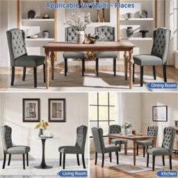 Light Gray Dining Chairs Set Of 2 Button Tufted Upholstered Dining Chairs With Wing Design - thumbnail 4
