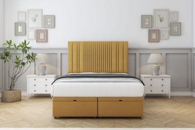 "Sloomy Kingsley Mustard Plush Ottoman Bed Base With 54"" Floor Standing Headboard 3' Single" - image 1