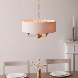 Luminosa Lighting Luminosa Highclere Multi Arm Pendant Ceiling Light Vintage Brass, Natural Linen, 3X E14 - thumbnail 3