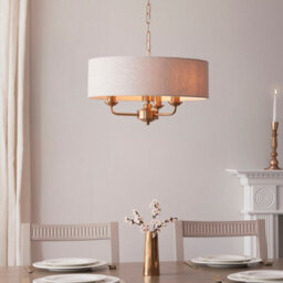 Luminosa Lighting Luminosa Highclere Multi Arm Pendant Ceiling Light Vintage Brass, Natural Linen, 3X E14 - thumbnail 2