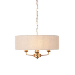 Luminosa Lighting Luminosa Highclere Multi Arm Pendant Ceiling Light Vintage Brass, Natural Linen, 3X E14