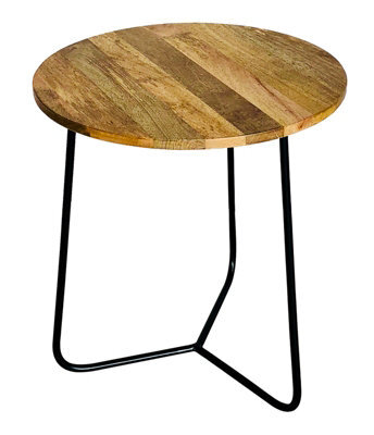 Buttercup Farm Ravi Iron Base Soild Wood Top Side Table - L45 X W45 X H50 Cm - Mango Light Finish - image 1