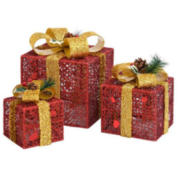 Berkfield Decorative Christmas Gift Boxes 3 Pcs Red Outdoor Indoor - thumbnail 4