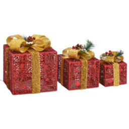 Berkfield Decorative Christmas Gift Boxes 3 Pcs Red Outdoor Indoor - thumbnail 5