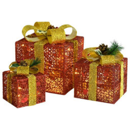 Berkfield Decorative Christmas Gift Boxes 3 Pcs Red Outdoor Indoor - thumbnail 2