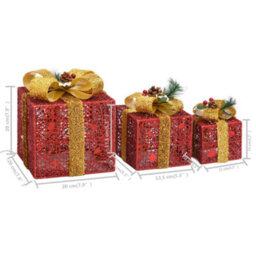 Berkfield Decorative Christmas Gift Boxes 3 Pcs Red Outdoor Indoor - thumbnail 9