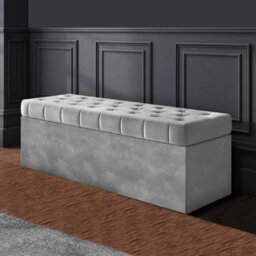 90Cm Sd Ottoman Storage Box, Silver Velvet Upholstered Chesterfield Storage Ottoman Box