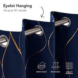 Deconovo Blackout Curtains, Gold Wave Foil Printed Eyelet Curtains For Bedroom 46 X 72 Inch (Width X Length), Navy Blue, One Pair - thumbnail 4
