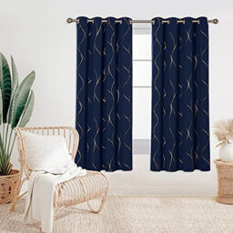 Deconovo Blackout Curtains, Gold Wave Foil Printed Eyelet Curtains For Bedroom 46 X 72 Inch (Width X Length), Navy Blue, One Pair - thumbnail 2