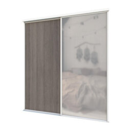 A-Class Sliding Doors Set Of 2 Dark Oak & Mirror Sliding Wardrobe Door Kit, White Frame & Tracks, Opening Height (H) 225-226Cm & Width (W) 180-181Cm - thumbnail 1