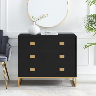 Melody Maison Large 3 Drawer Chest Of Drawers - Elle Black Range - image 1