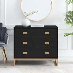 Melody Maison Large 3 Drawer Chest Of Drawers - Elle Black Range - thumbnail 2