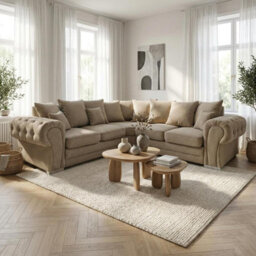 Abakus Direct Verona Corner Sofa In Taupe Linen Fabric - thumbnail 2