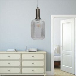 First Choice Lighting Batley - Clear Ribbed Glass Satin Nickel Deco Pendant Fitting - thumbnail 4