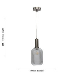 First Choice Lighting Batley - Clear Ribbed Glass Satin Nickel Deco Pendant Fitting - thumbnail 5