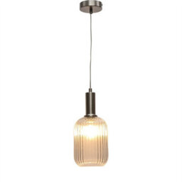 First Choice Lighting Batley - Clear Ribbed Glass Satin Nickel Deco Pendant Fitting - thumbnail 2